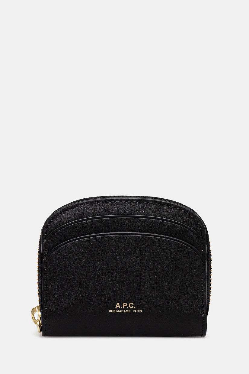 A.P.C. portofel de piele Compact Demi-Lune Mini femei, culoarea negru, PXAWV.F63437