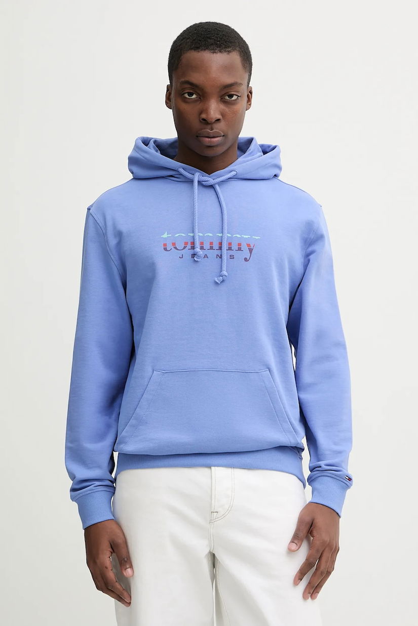 Tommy Jeans hanorac de bumbac culoarea violet, cu glugă, uni, DM0DM22642