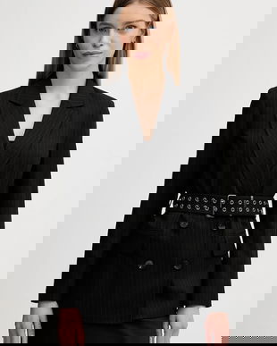 Sisley sacou culoarea negru, cu două rânduri de nasturi, cu imprimeu, 22T7LW03I