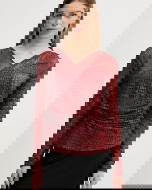 Sisley bluză culoarea portocaliu, cu imprimeu, 3NDXL401A