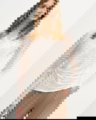 Sisley bluză culoarea bej, cu imprimeu, 3NDXL401A