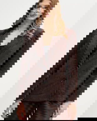 Sisley geacă din velur culoarea maro, un singur rând de nasturi, uni, 29L0LW03J