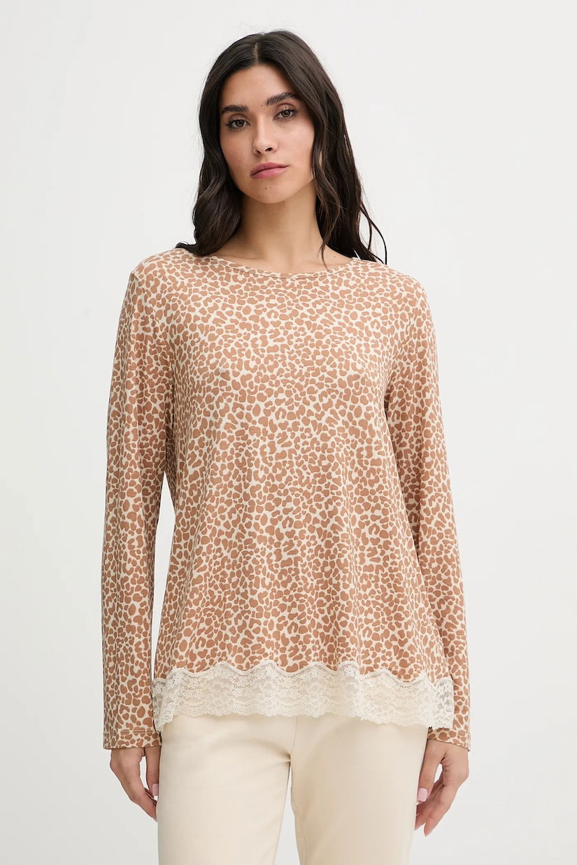 United Colors of Benetton longsleeve de pijama culoarea maro, 32V93M07V