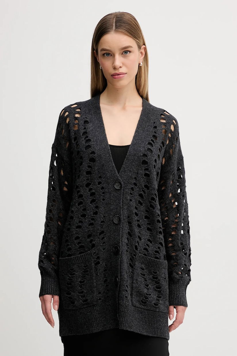 Sisley cardigan din amestec de lână culoarea gri, călduros, 1UFLL602W