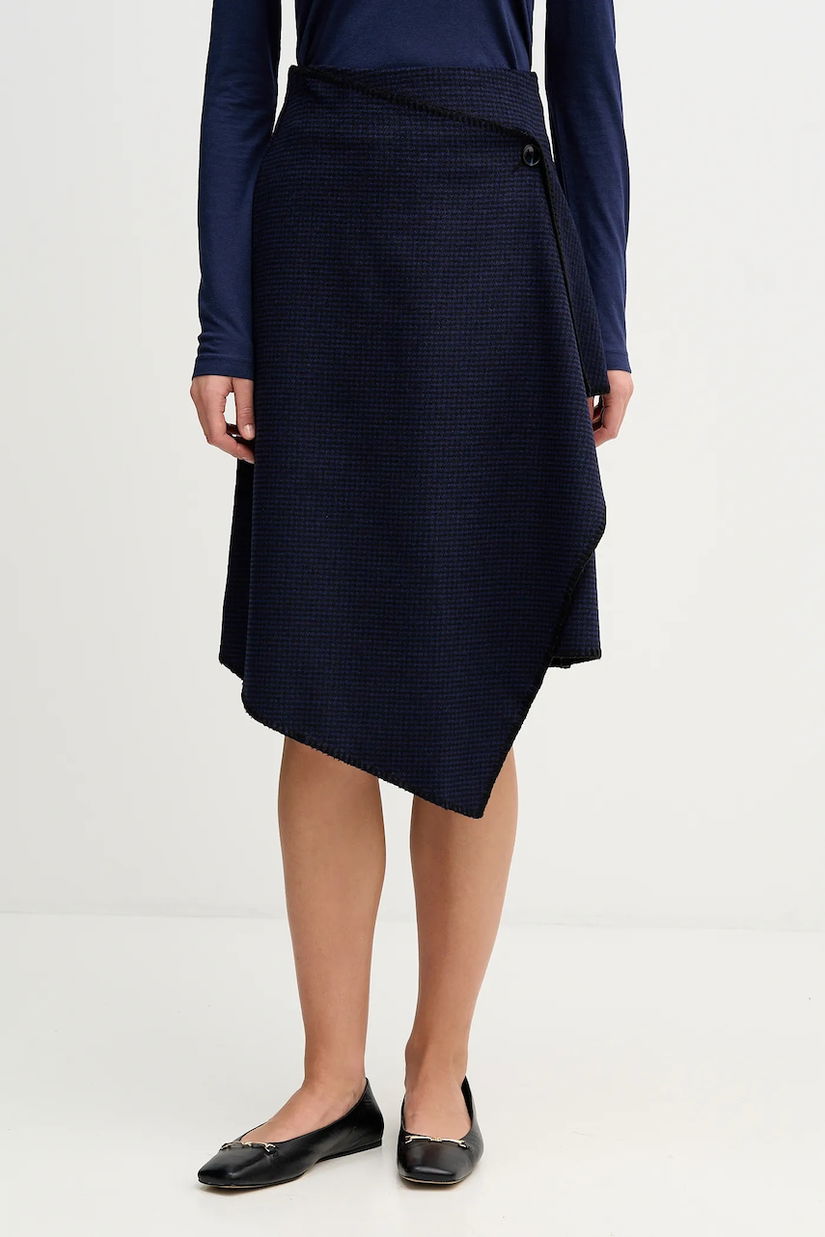 Sisley fustă din amestec de lână culoarea bleumarin, midi, evazați, 41JML0036