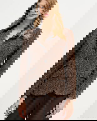 Hoss Intropia jachetă cu lână culoarea maro, un singur rând de nasturi, cu imprimeu, 5472069