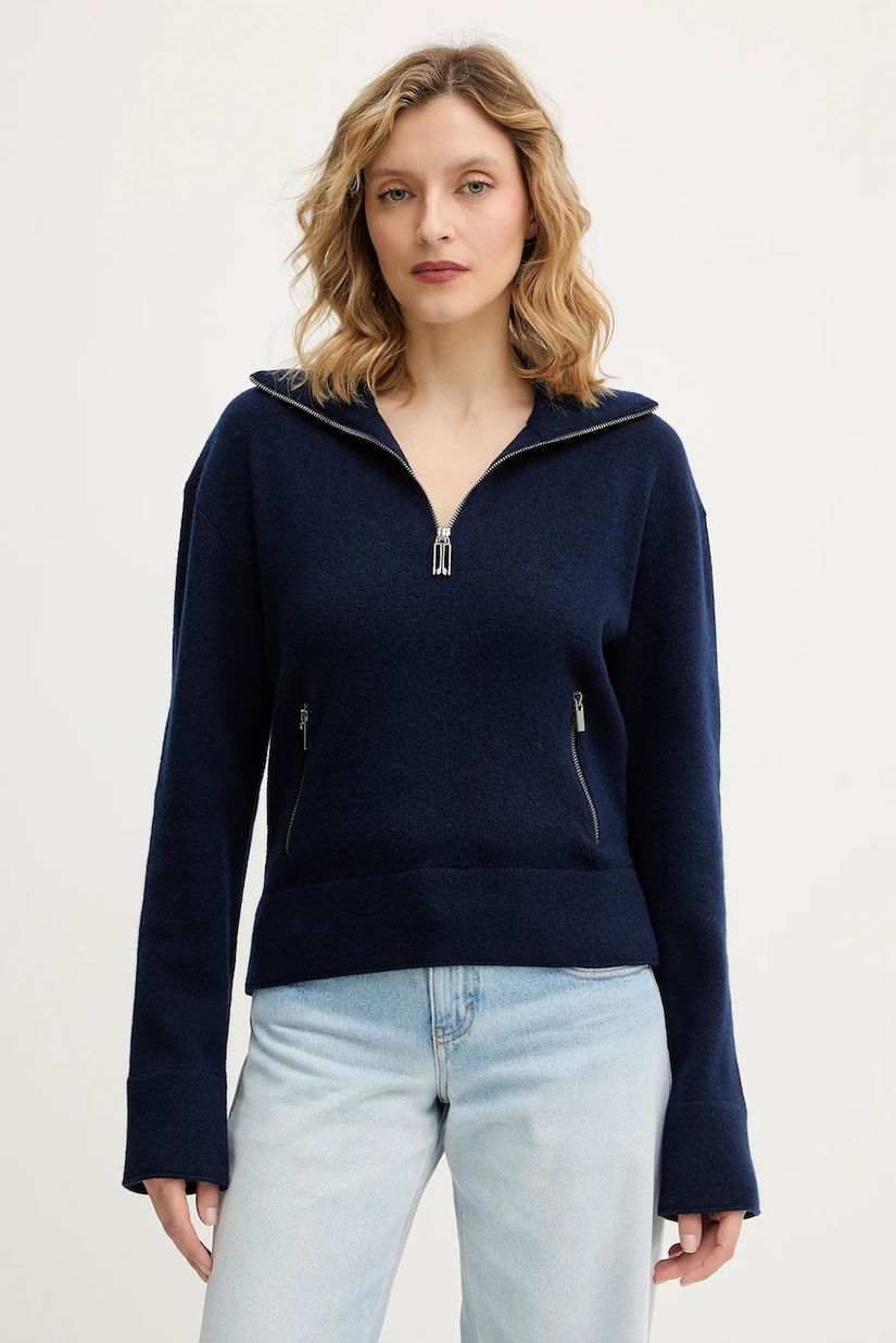 Victoria Beckham pulover de lână culoarea bleumarin, 1126KJU006866A