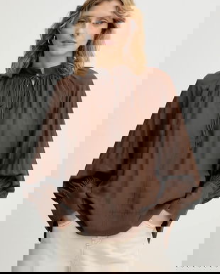 MUNTHE bluză cu mătase ROSEBERGER culoarea maro, uni, 254102925427