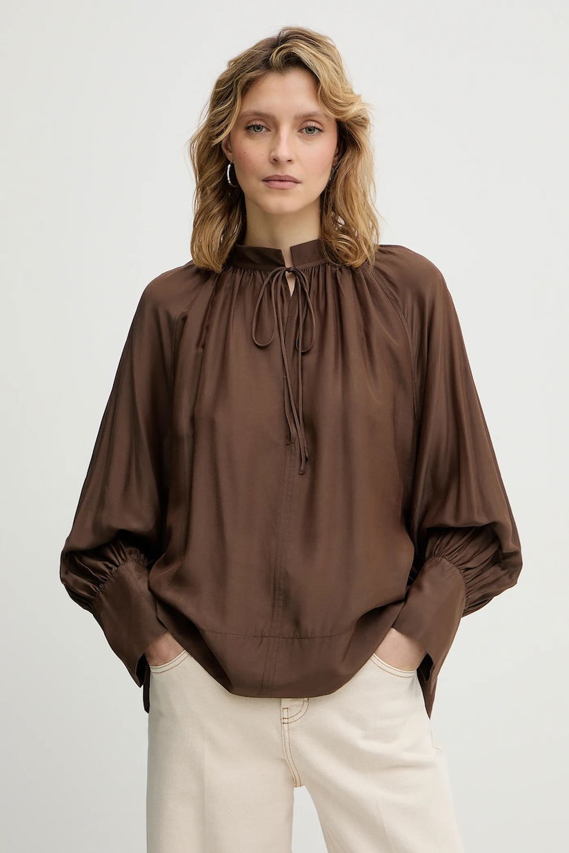 MUNTHE bluză cu mătase ROSEBERGER culoarea maro, uni, 254102925427
