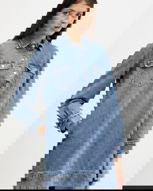 Tommy Jeans rochie jeans culoarea bleumarin, mini, drept, DW0DW22077