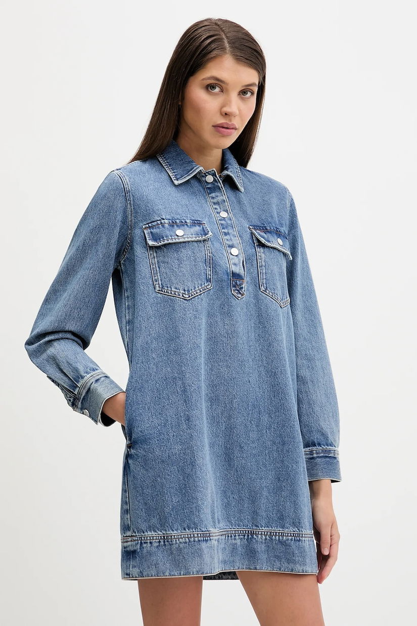 Tommy Jeans rochie jeans culoarea bleumarin, mini, drept, DW0DW22077