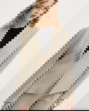 BOSS geacă de lână culoarea bej, un singur rând de nasturi, melanj, 50542010