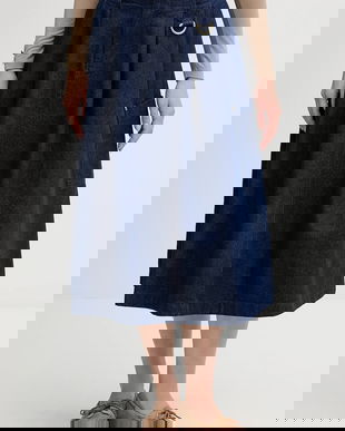 Barbour fustă jeans Saima culoarea bleumarin, midi, evazați, LSK0142