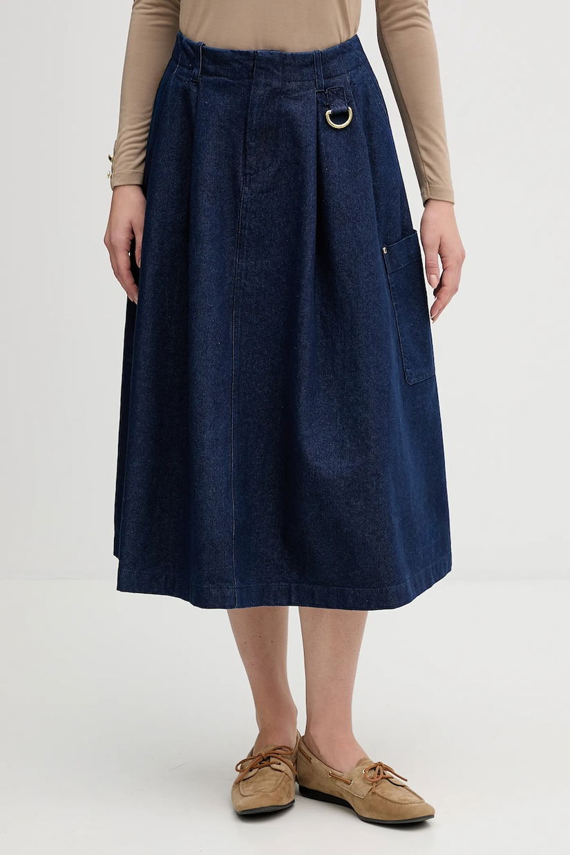 Barbour fustă jeans Saima culoarea bleumarin, midi, evazați, LSK0142