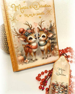 Agenda nedatata personalizata, format A5 si semn de carte, cadou secret santa, Craciun, cuplu reni
