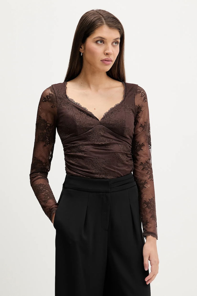 Abercrombie & Fitch bluză culoarea maro, in modele florale, KI139-5872-480