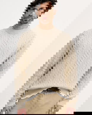 BOSS Orange pulover de lână culoarea bej, 50548689