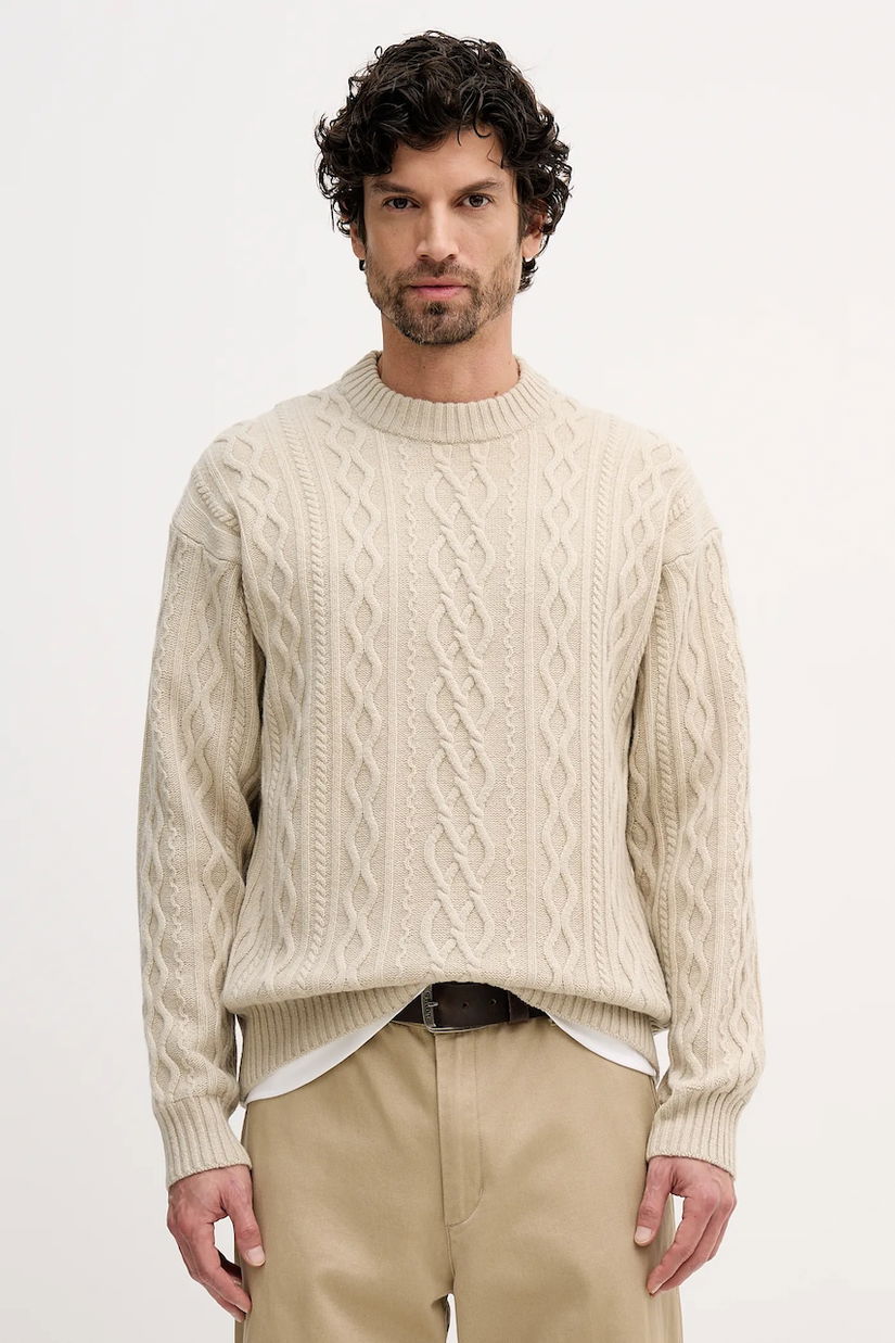 BOSS Orange pulover de lână culoarea bej, 50548689