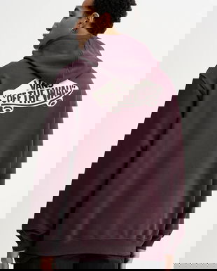 Vans hanorac de bumbac culoarea violet, cu glugă, cu imprimeu, VN000P51EMS1