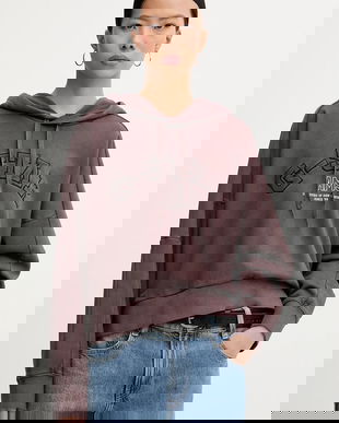 G-Star hanorac de bumbac culoarea maro, cu glugă, cu imprimeu, D27266-D969