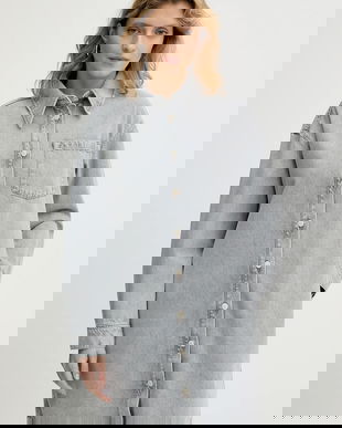 Marc O'Polo rochie jeans culoarea gri, mini, oversize, 5000007869