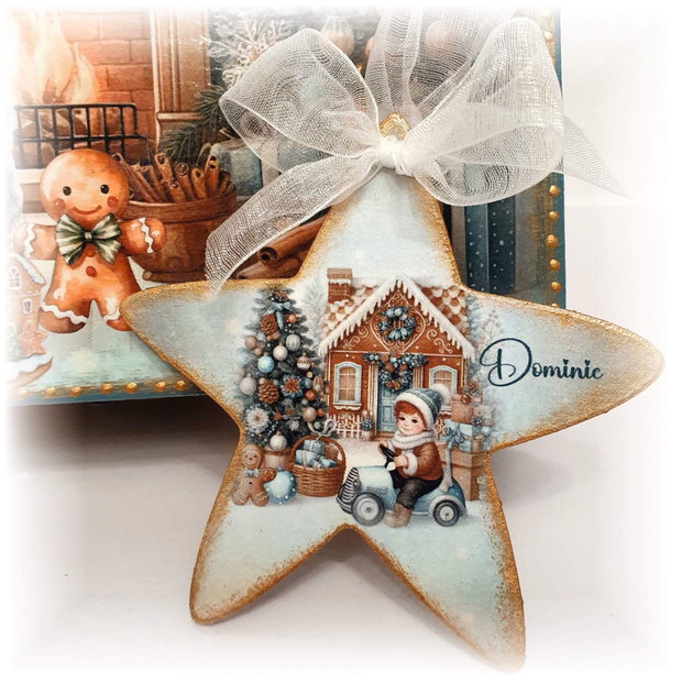 Set 4 decoratiuni in cutie din lemn, personalizata cu mesaj, tema Vintage, cadou personalizat Craciun