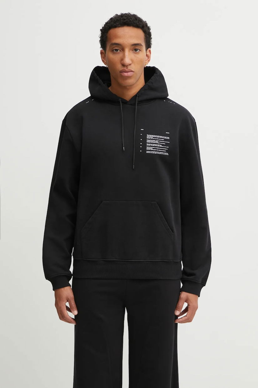 Heliot Emil hanorac de bumbac culoarea negru, cu glugă, cu imprimeu, AW25_M_08_087_BLK01