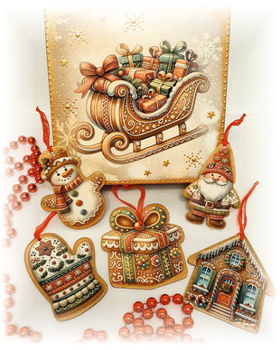 Set 5 decoratiuni in cutie din lemn, personalizata cu mesaj, tema Turta dulce, cadou personalizat Craciun