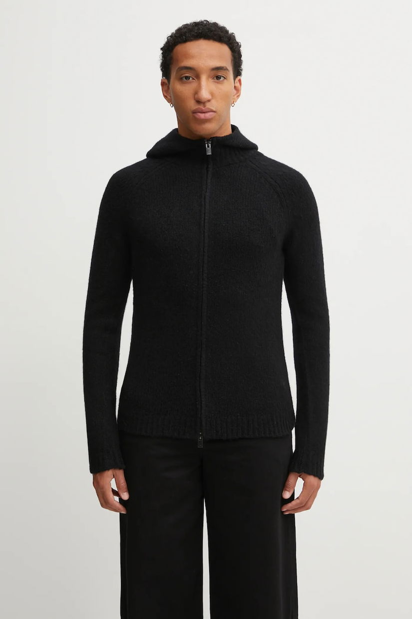 Heliot Emil cardigan din amestec de lână culoarea negru, AW25_M_07_085_BLK01