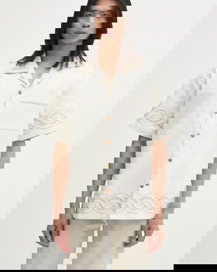 Drôle de Monsieur cămașă din bumbac La Chemise BrodEe Tresses culoarea bej, regular, H.SH227.CO215