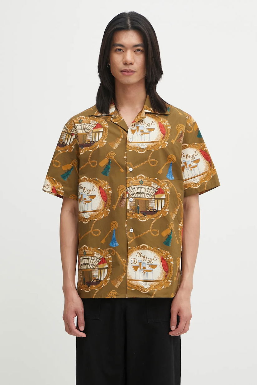 Drôle de Monsieur cămașă din bumbac La Chemise Grand HUtel culoarea verde, regular, H.SH228.LI010