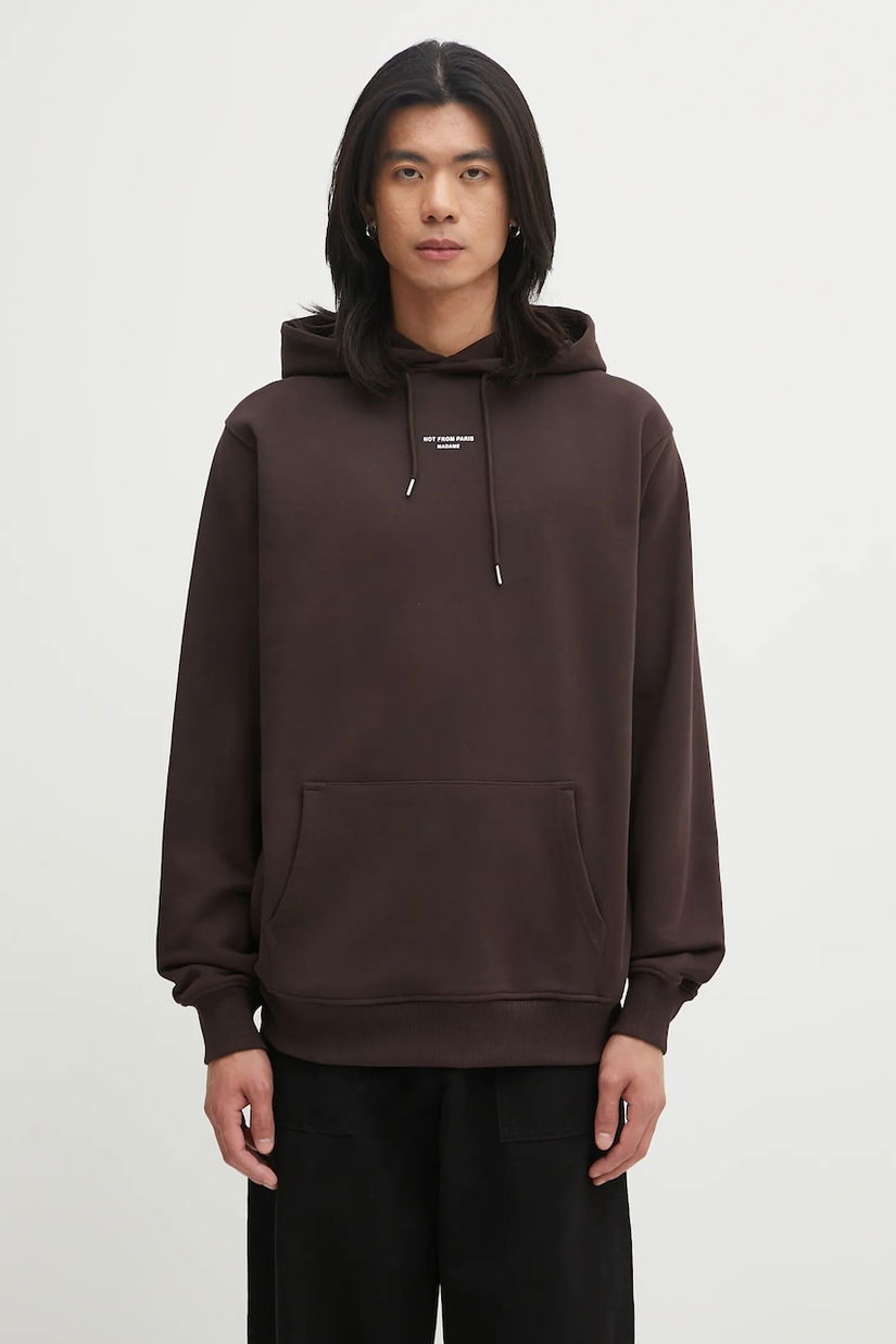 Drôle de Monsieur hanorac de bumbac Le Hoodie Slogan Classique culoarea maro, cu glugă, uni, I.HO161.CO127