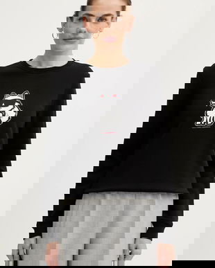 Karl Lagerfeld bluză culoarea bej, cu imprimeu, A4W20043