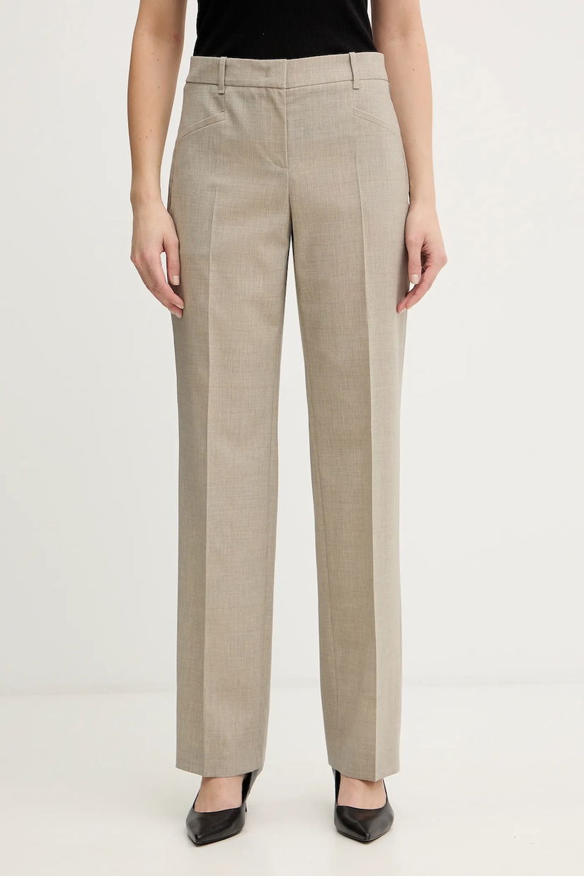 BOSS pantaloni de lână culoarea gri, drept, medium waist, 50542004