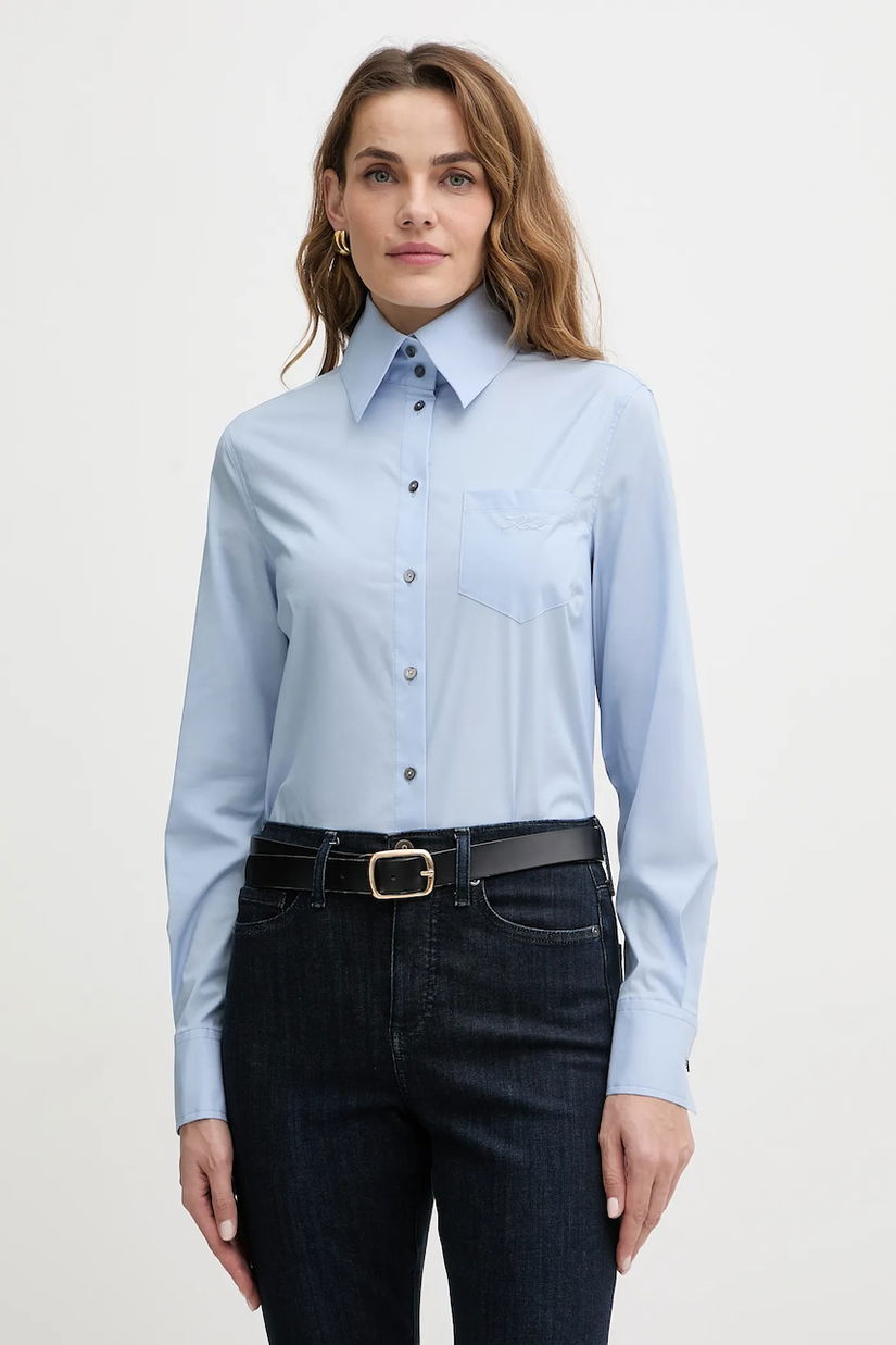 Karl Lagerfeld cămașă din amestec de bumbac culoarea alb, cu guler clasic, regular, A4W11038