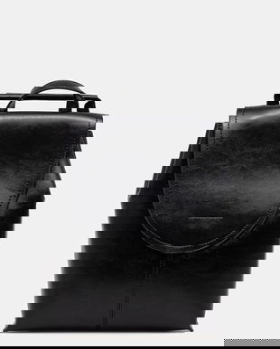 Answear.LAB ghiozdan de piele culoarea negru, mic, neted