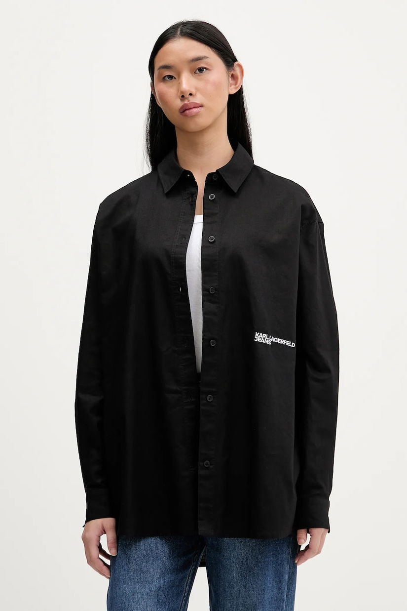 Karl Lagerfeld Jeans cămașă din bumbac culoarea alb, cu guler clasic, relaxed, A3W11010