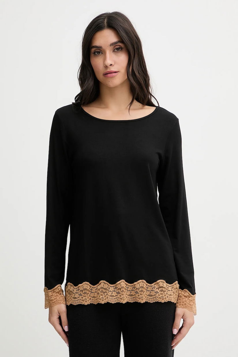 United Colors of Benetton longsleeve de pijama culoarea bej, 3Z123M07X