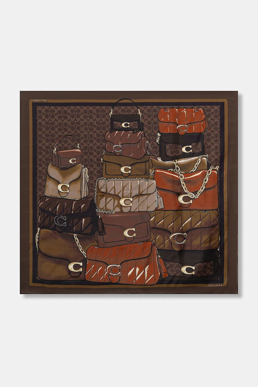 Coach eșarfă de mătase culoarea bej, cu imprimeu, 29CAS76