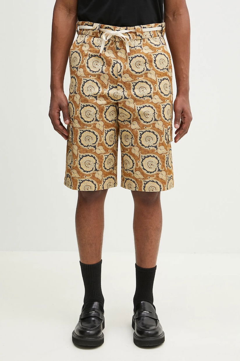 Drôle de Monsieur pantaloni scurți din bumbac Le Short Workwear Paisley bărbați, culoarea galben, G-BS155-CO189-MS
