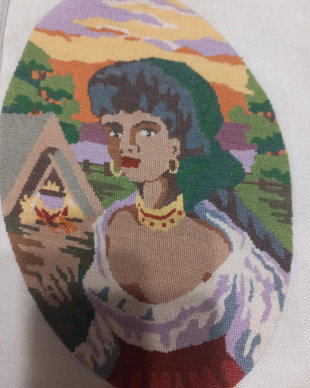 Vând un goblen lucrat manual, reprezentând un portret delica