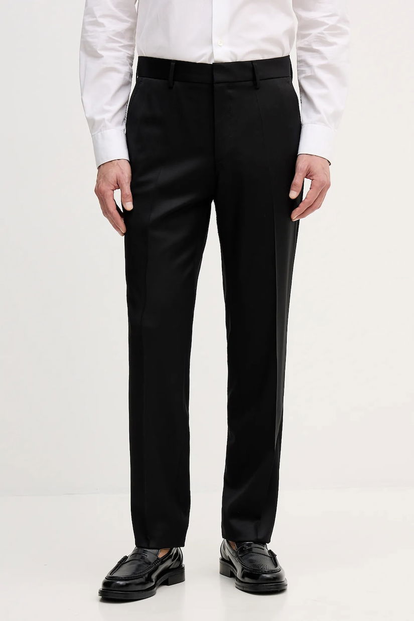 BOSS pantaloni de lână culoarea gri, drept, 50469183