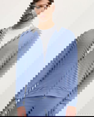 BOSS bluză lounge culoarea albastru marin, cu glugă, neted