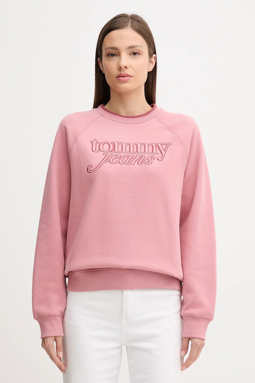 Tommy Jeans bluză culoarea portocaliu, cu imprimeu, DW0DW21196