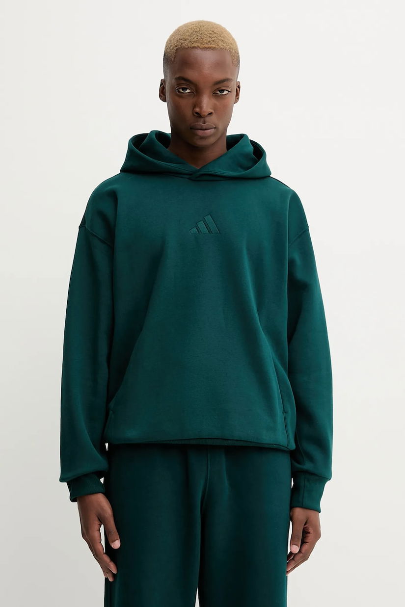 adidas bluză All Szn culoarea verde, cu glugă, uni, KB8527