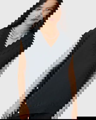 AllSaints vestă din amestec de lână BERN culoarea bleumarin, light, W045KD