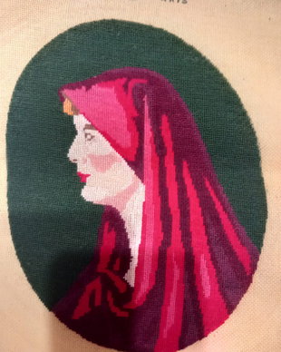 Vând un goblen lucrat manual, reprezentând un portret delica