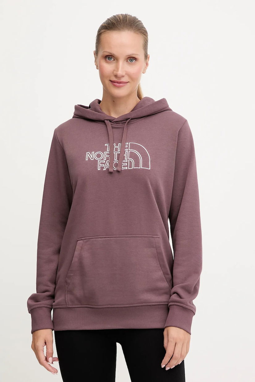 The North Face bluză Drew Peak Light culoarea violet, cu glugă, cu imprimeu, NF0A8C1DFAI1