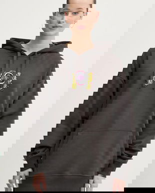 Vans hanorac de bumbac femei, culoarea maro, cu glugă, cu imprimeu, VN000NXVBLK1