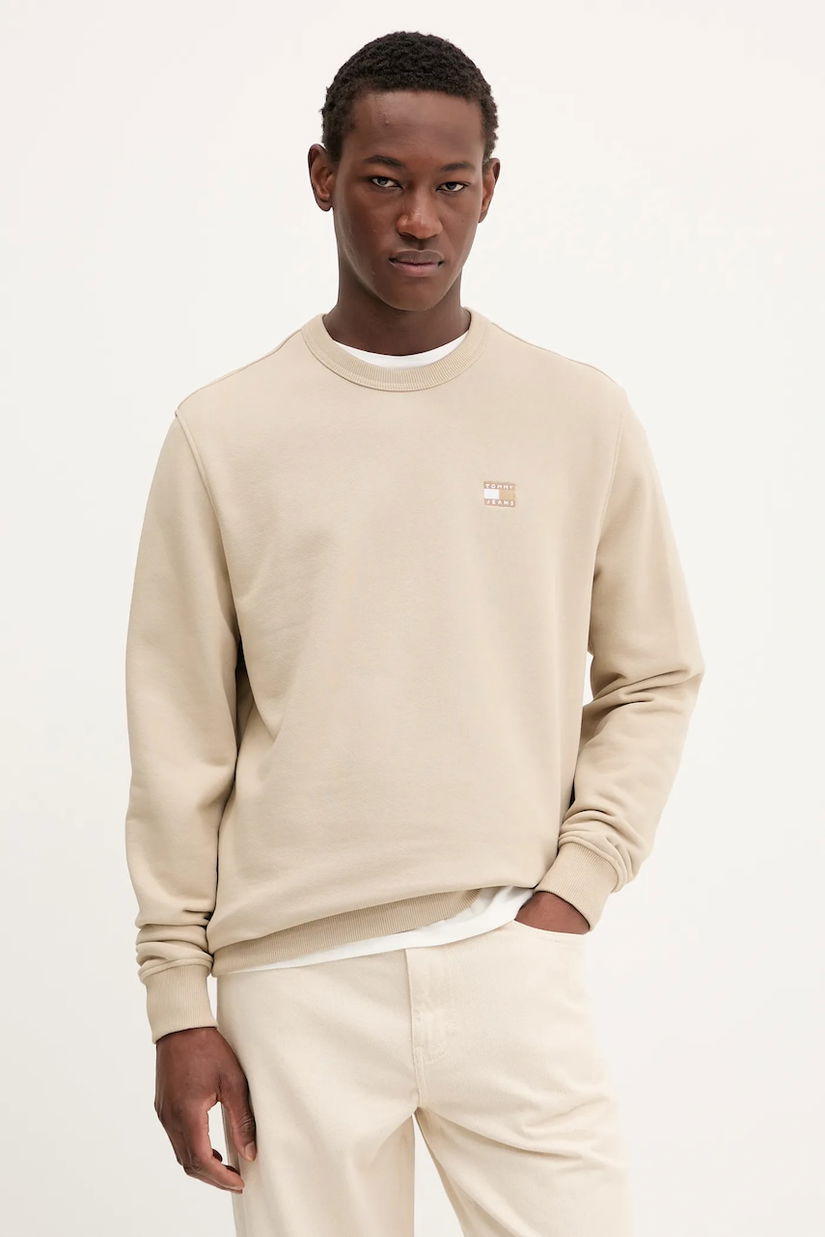 Tommy Jeans hanorac de bumbac bărbați, culoarea verde, cu imprimeu, DM0DM20660